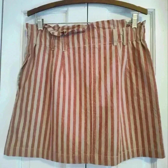 blu pepper Striped Mini Skirt | Brick & Tan | Size Large - Picture 2 of 5